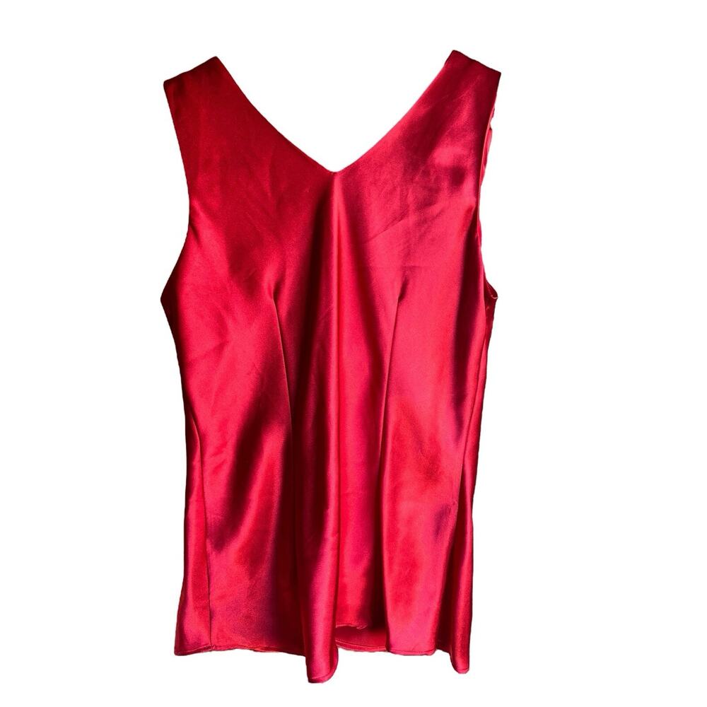 Vtg 90s Another Thyme Womens Top Size S Red Satin V Neck Sexy Cocktail Blouse - Picture 5 of 6
